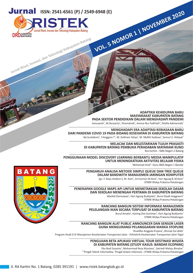 					Lihat Vol 5 No 1 (2020): RISTEK :Jurnal Riset, Inovasi dan Teknologi Kabupaten Batang
				